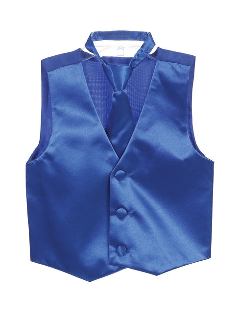 Tip Top Kids Little Boys Royal Blue Three Button Satin Vest Tie 2 Pc Set 2-6 - SophiasStyle.com